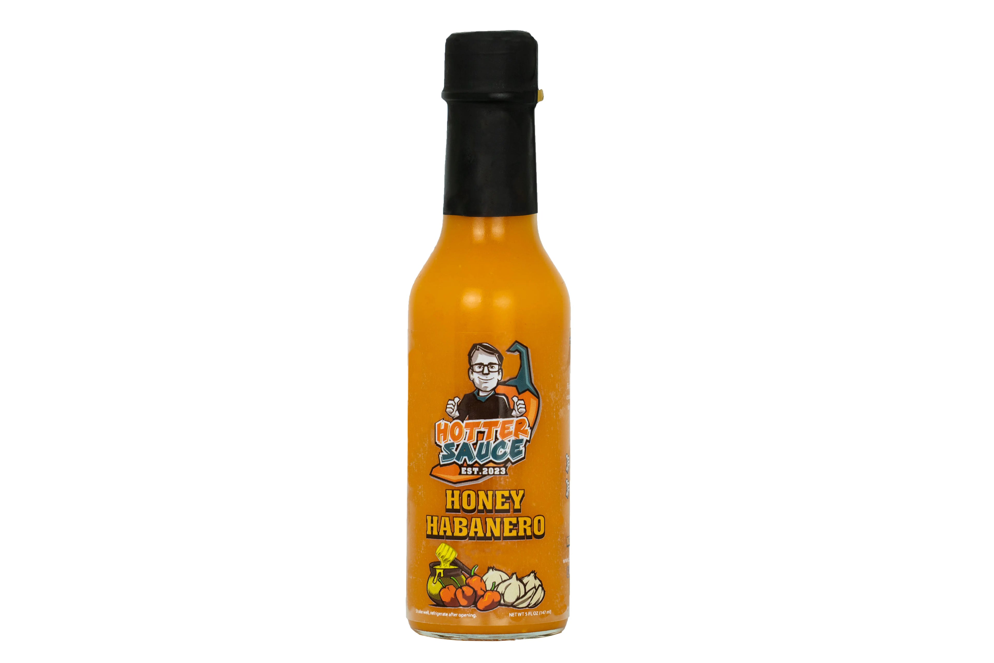 Honey Habanero sauce bottle with a label on a white background